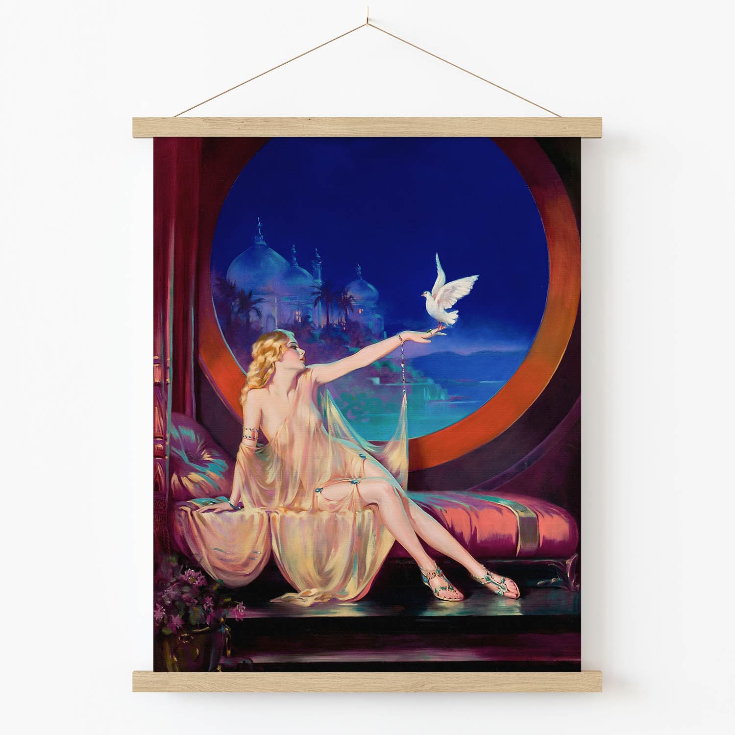 Art Nouveau Art Print in Wood Hanger Frame on Wall